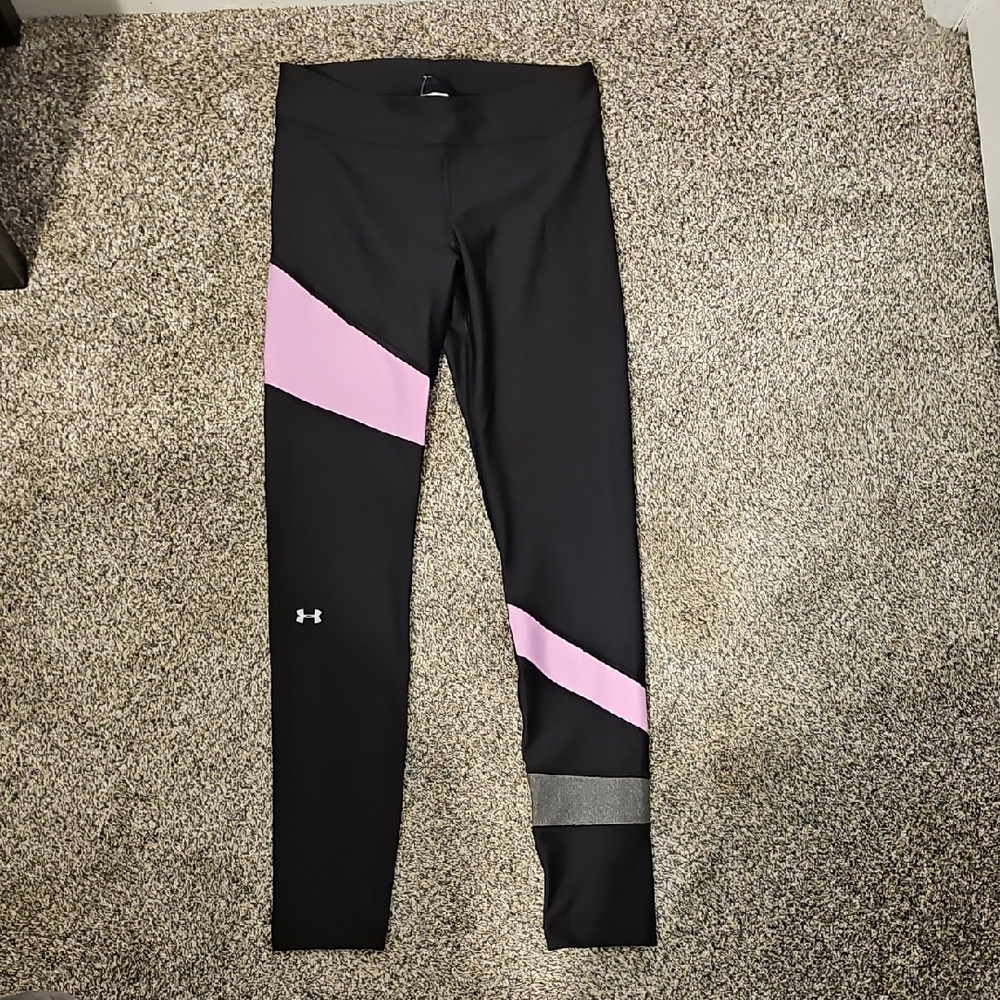 Under Armour Black Leggings with Pink and Gray Stripes